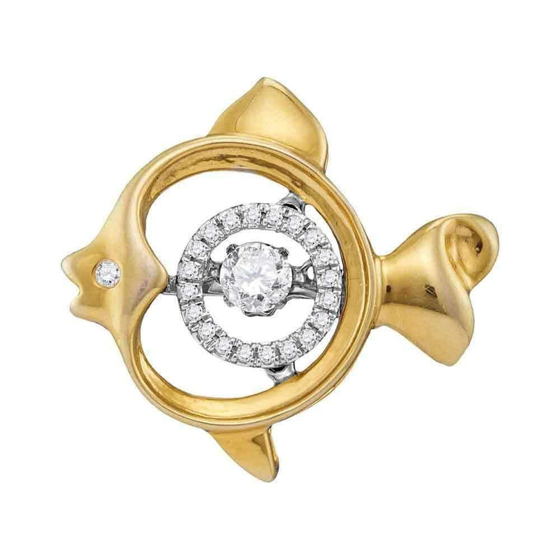 10kt Yellow Gold Women's Round Moving Twinkle Diamond Fish Pendant 1-4 Cttw - FREE Shipping (US/CAN)-Gold & Diamond Pendants & Necklaces-JadeMoghul Inc.