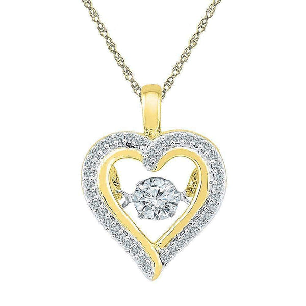 10kt Yellow Gold Women's Round Moving Twinkle Diamond Heart Outline Pendant 1-4 Cttw - FREE Shipping (US/CAN)-Gold & Diamond Pendants & Necklaces-JadeMoghul Inc.