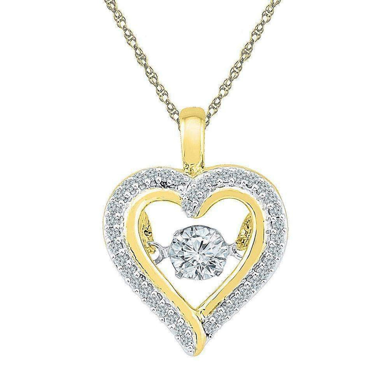 10kt Yellow Gold Women's Round Moving Twinkle Diamond Heart Outline Pendant 1-4 Cttw - FREE Shipping (US/CAN)-Gold & Diamond Pendants & Necklaces-JadeMoghul Inc.