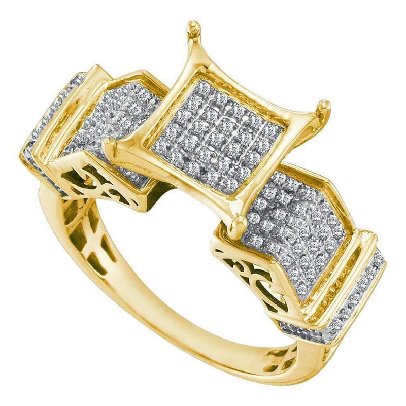10kt Yellow Gold Womens Round Pave-set Diamond Elevated Square Cluster Ring 3/8 Cttw-Gold & Diamond Cluster Rings-5-JadeMoghul Inc.