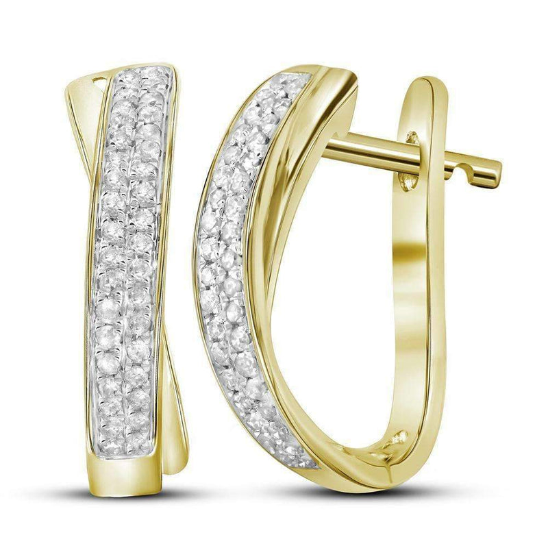 10kt Yellow Gold Women's Round Pave-set Diamond Hoop Earrings 1-6 Cttw - FREE Shipping (USA/CAN)-Gold & Diamond Earrings-JadeMoghul Inc.