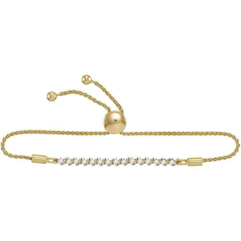 10kt Yellow Gold Women's Round Pave-set Diamond Single Row Bolo Bracelet 1-2 Cttw - FREE Shipping (US/CAN)-Gold & Diamond Bracelets-JadeMoghul Inc.