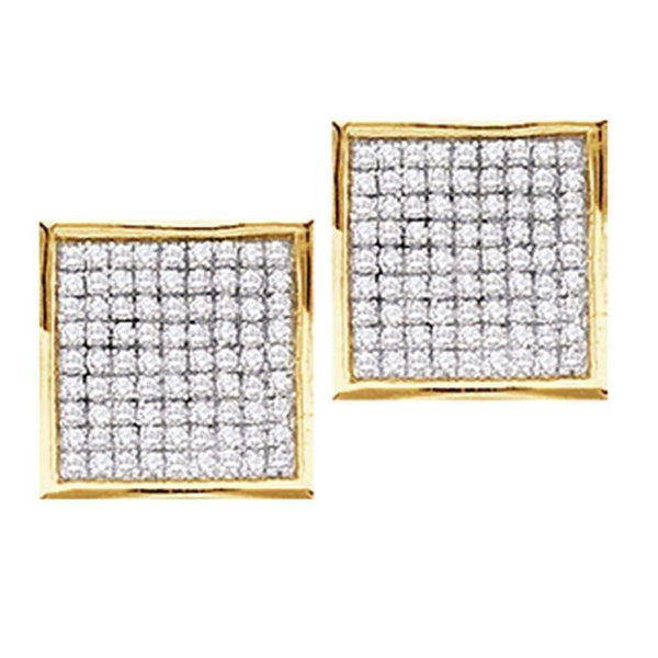 10kt Yellow Gold Women's Round Pave-set Diamond Square Cluster Earrings 3-8 Cttw - FREE Shipping (USA/CAN)-Gold & Diamond Earrings-JadeMoghul Inc.