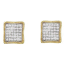 10kt Yellow Gold Women's Round Pave-set Diamond Square Cluster Milgrain Earrings 1-4 Cttw - FREE Shipping (USA/CAN)-Gold & Diamond Earrings-JadeMoghul Inc.