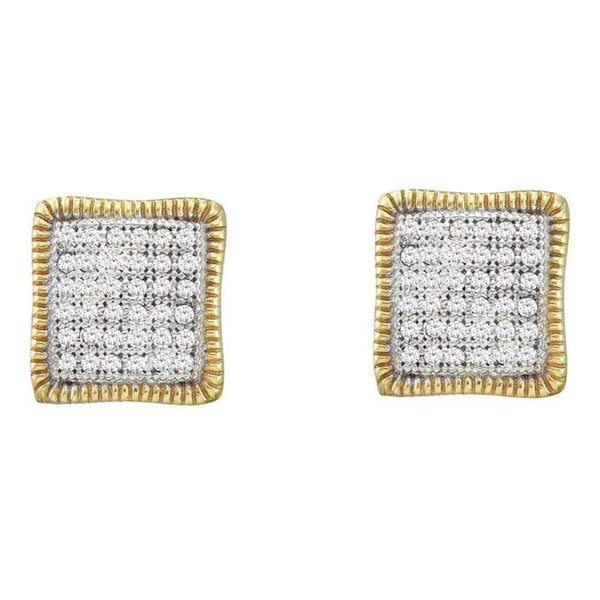 10kt Yellow Gold Women's Round Pave-set Diamond Square Cluster Milgrain Earrings 1-4 Cttw - FREE Shipping (USA/CAN)-Gold & Diamond Earrings-JadeMoghul Inc.