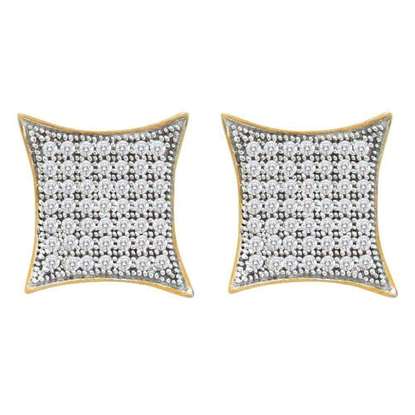 10kt Yellow Gold Women's Round Pave-set Diamond Square Kite Cluster Earrings 1-3 Cttw - FREE Shipping (USA/CAN)-Gold & Diamond Earrings-JadeMoghul Inc.