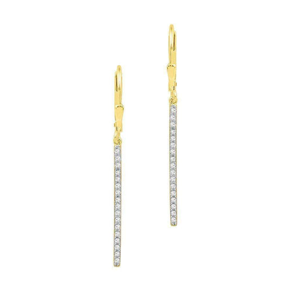 10kt Yellow Gold Women's Round Pave-set Diamond Stick Dangle Earrings 1-4 Cttw - FREE Shipping (USA/CAN)-Gold & Diamond Earrings-JadeMoghul Inc.