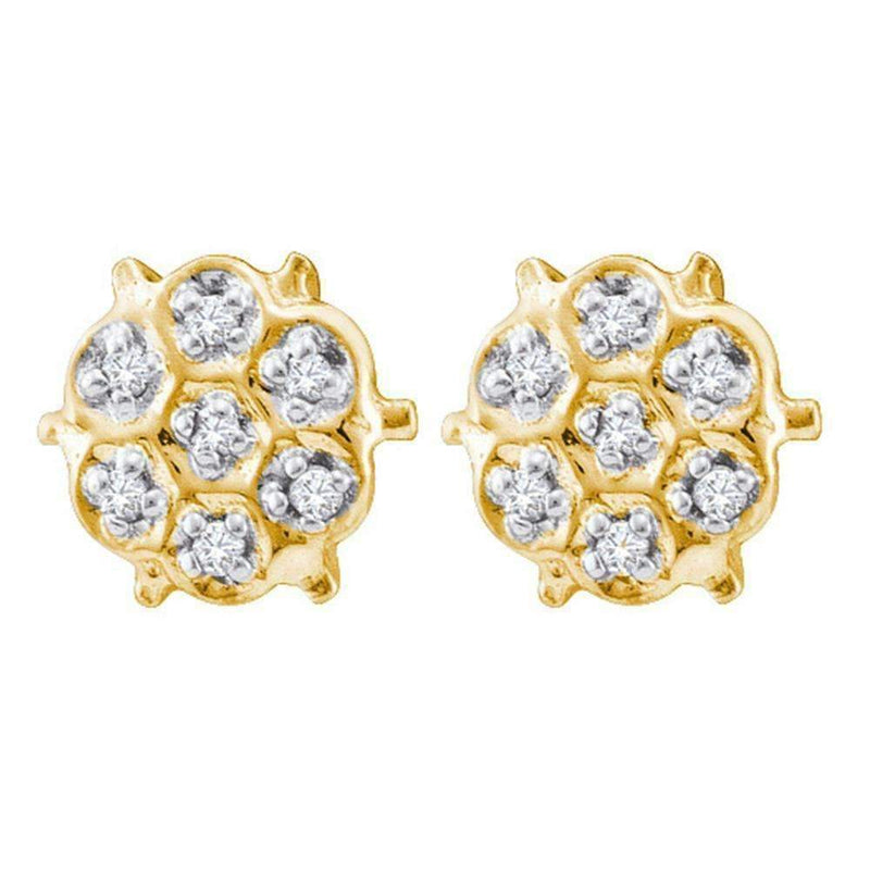 10kt Yellow Gold Women's Round Prong-set Diamond Cluster Stud Earrings 1-20 Cttw - FREE Shipping (USA/CAN)-Gold & Diamond Earrings-JadeMoghul Inc.