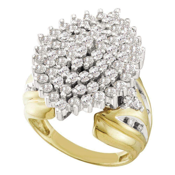 10kt Yellow Gold Women's Round Prong-set Diamond Large Oval Cluster Ring 2.00 Cttw - FREE Shipping (US/CAN)-Rings And Bands-5-JadeMoghul Inc.