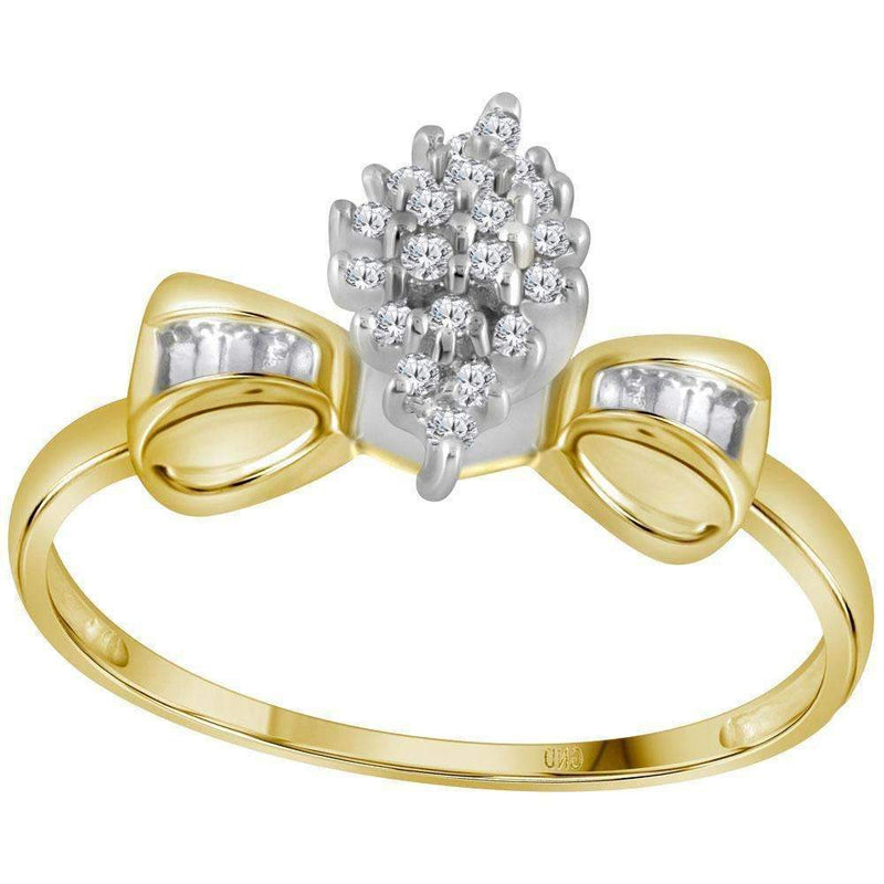 10kt Yellow Gold Women's Round Prong-set Diamond Oval Cluster Baguette Ring 1/10 Cttw - FREE Shipping (US/CAN)-Rings And Bands-5-JadeMoghul Inc.