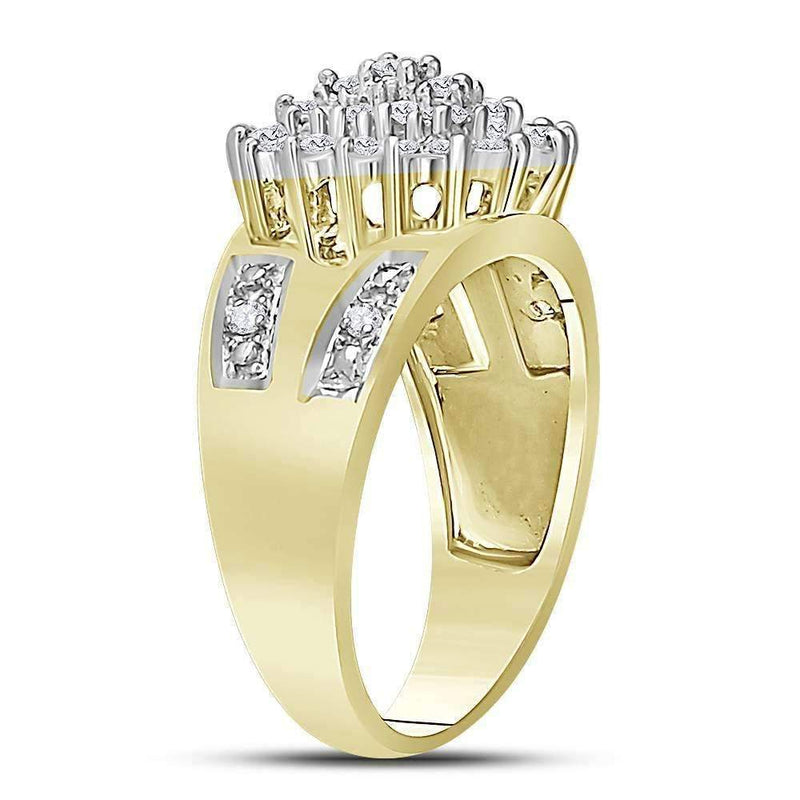 10kt Yellow Gold Women's Round Prong-set Diamond Oval Cluster Ring 1/2 Cttw - FREE Shipping (US/CAN)-Gold & Diamond Cluster Rings-10.5-JadeMoghul Inc.