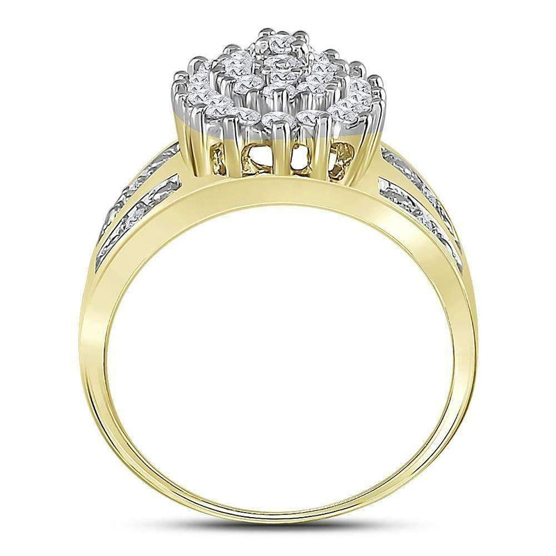 10kt Yellow Gold Women's Round Prong-set Diamond Oval Cluster Ring 1/2 Cttw - FREE Shipping (US/CAN)-Gold & Diamond Cluster Rings-10.5-JadeMoghul Inc.