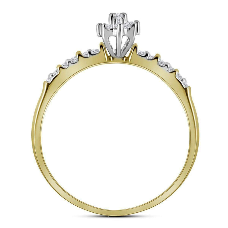 10kt Yellow Gold Women's Round Prong-set Diamond Oval Cluster Ring 1/4 Cttw - FREE Shipping (US/CAN)-Gold & Diamond Cluster Rings-5-JadeMoghul Inc.