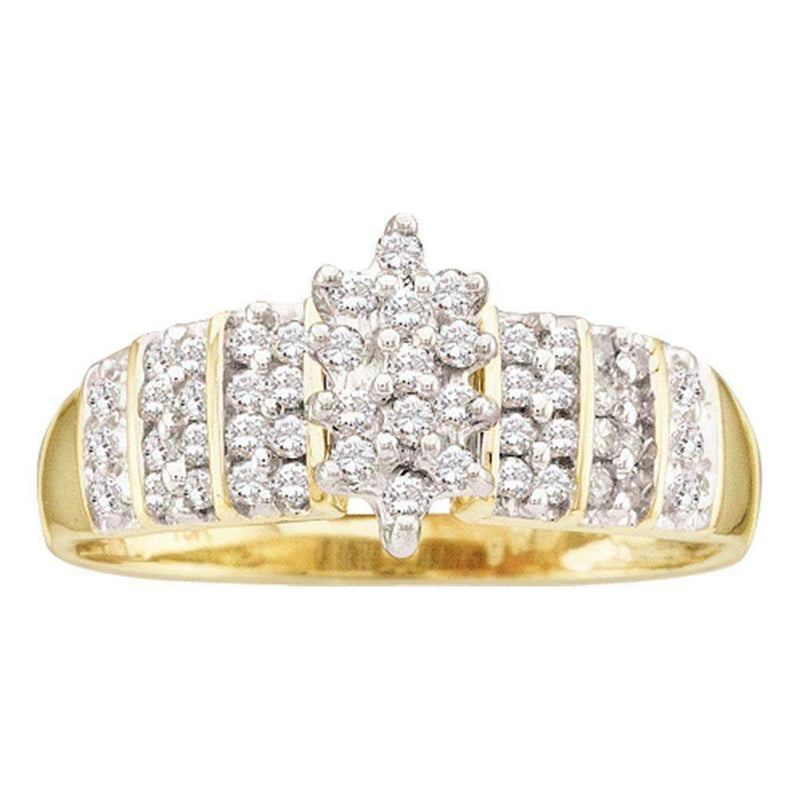 10kt Yellow Gold Women's Round Prong-set Diamond Oval Cluster Ring 1/4 Cttw - FREE Shipping (US/CAN)-Gold & Diamond Cluster Rings-5-JadeMoghul Inc.