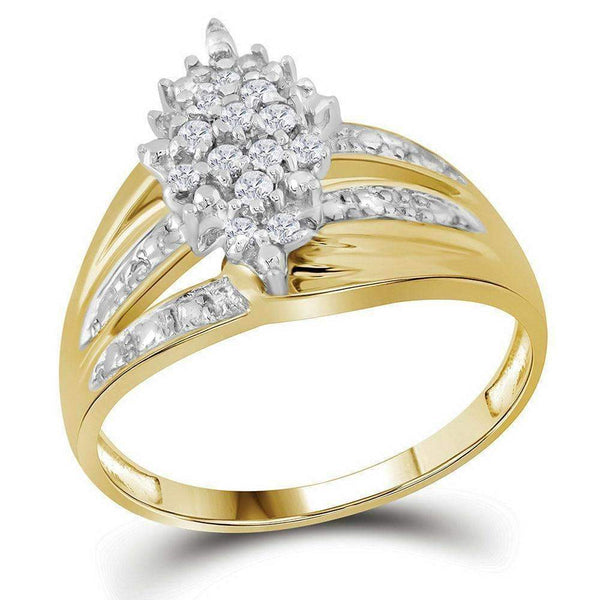 10kt Yellow Gold Women's Round Prong-set Diamond Oval Cluster Ring 1/5 Cttw - FREE Shipping (US/CAN)-Rings And Bands-5-JadeMoghul Inc.