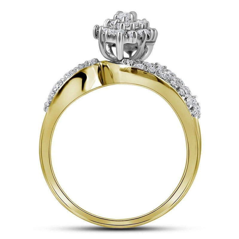10kt Yellow Gold Women's Round Prong-set Diamond Oval Cluster Ring 3/4 Cttw - FREE Shipping (US/CAN)-Rings And Bands-5-JadeMoghul Inc.