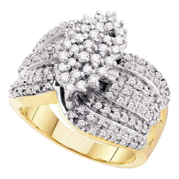 10kt Yellow Gold Women's Round Prong-set Diamond Oval Cluster Ring 3/4 Cttw - FREE Shipping (US/CAN)-Rings And Bands-5-JadeMoghul Inc.