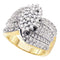 10kt Yellow Gold Women's Round Prong-set Diamond Oval Cluster Ring 3/4 Cttw - FREE Shipping (US/CAN)-Rings And Bands-5-JadeMoghul Inc.