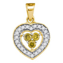 10kt Yellow Gold Women's Round Yellow Color Enhanced Diamond Heart Frame Pendant 1-3 Cttw - FREE Shipping (US/CAN)-Gold & Diamond Pendants & Necklaces-JadeMoghul Inc.