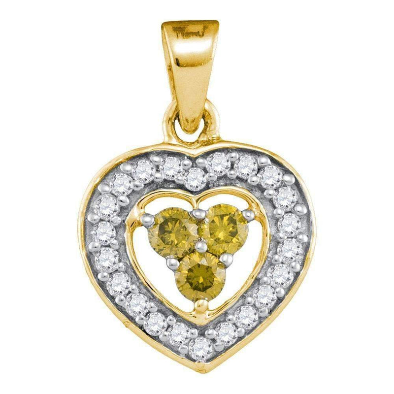 10kt Yellow Gold Women's Round Yellow Color Enhanced Diamond Heart Frame Pendant 1-3 Cttw - FREE Shipping (US/CAN)-Gold & Diamond Pendants & Necklaces-JadeMoghul Inc.