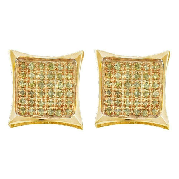 10kt Yellow Gold Women's Round Yellow Color Enhanced Diamond Square Kite Cluster Earrings 1-10 Cttw - FREE Shipping (USA/CAN)-Gold & Diamond Earrings-JadeMoghul Inc.
