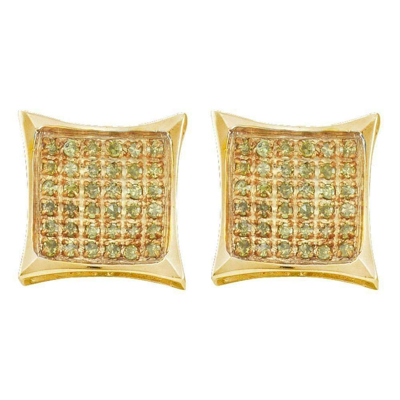 10kt Yellow Gold Women's Round Yellow Color Enhanced Diamond Square Kite Cluster Earrings 1-10 Cttw - FREE Shipping (USA/CAN)-Gold & Diamond Earrings-JadeMoghul Inc.