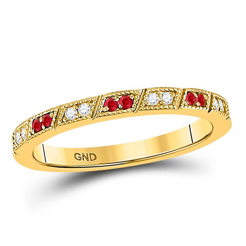 10kt Yellow Gold Women's Ruby Diamond Milgrain Stackable Band Ring 1/4 Cttw-Gold & Diamond Rings-JadeMoghul Inc.