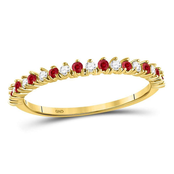 10kt Yellow Gold Women's Ruby Diamond Single Row Stackable Band Ring 1/4 Cttw-Gold & Diamond Rings-JadeMoghul Inc.