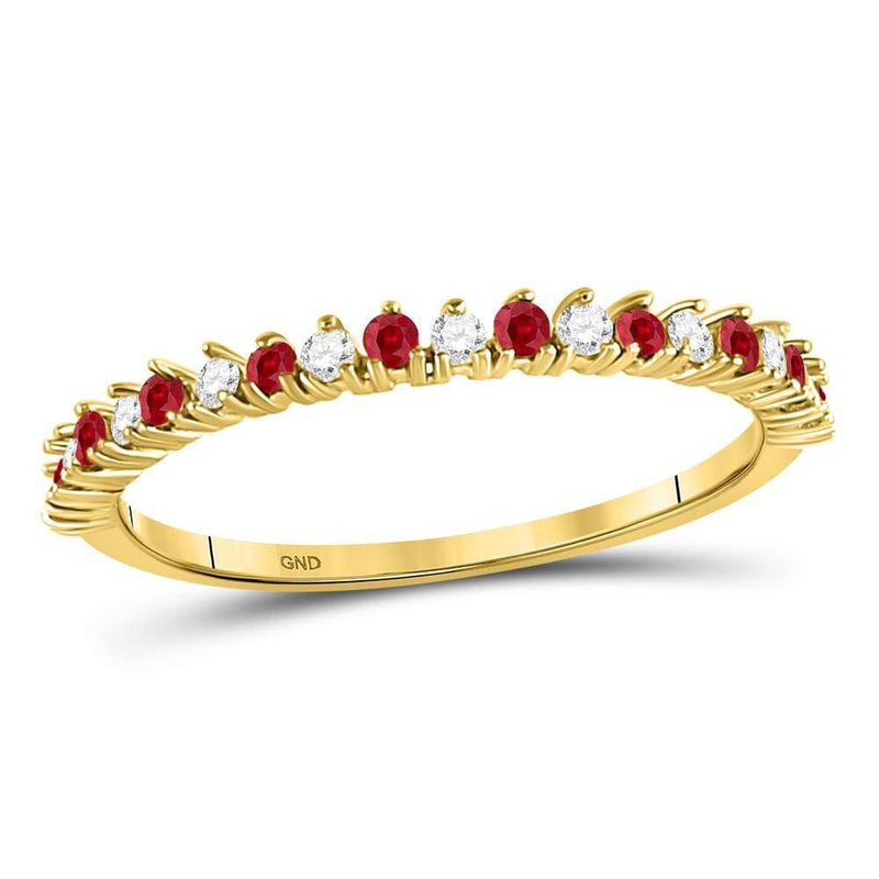 10kt Yellow Gold Women's Ruby Diamond Single Row Stackable Band Ring 1/4 Cttw-Gold & Diamond Rings-JadeMoghul Inc.