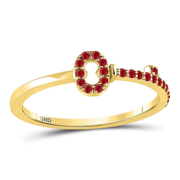 10kt Yellow Gold Women's Ruby Key Stackable Band Ring 1/5 Cttw-Gold & Diamond Rings-JadeMoghul Inc.