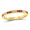 10kt Yellow Gold Women's Ruby Single Row Flourished Stackable Band Ring 1/8 Cttw-Gold & Diamond Rings-JadeMoghul Inc.