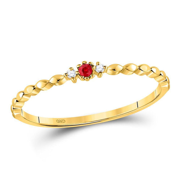 10kt Yellow Gold Women's Ruby Solitaire Diamond Stackable Band Ring .03 Cttw-Gold & Diamond Rings-JadeMoghul Inc.