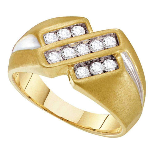 10kt Yellow Two-tone Gold Men's Round Channel-set Diamond Triple Row Band Ring 1/2 Cttw - FREE Shipping (US/CAN)-Gold & Diamond Men Rings-8-JadeMoghul Inc.