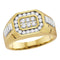10kt Yellow Two-tone Gold Men's Round Diamond Octagon Frame Cluster Ribbed Ring 1/2 Cttw - FREE Shipping (US/CAN)-Gold & Diamond Men Rings-8-JadeMoghul Inc.