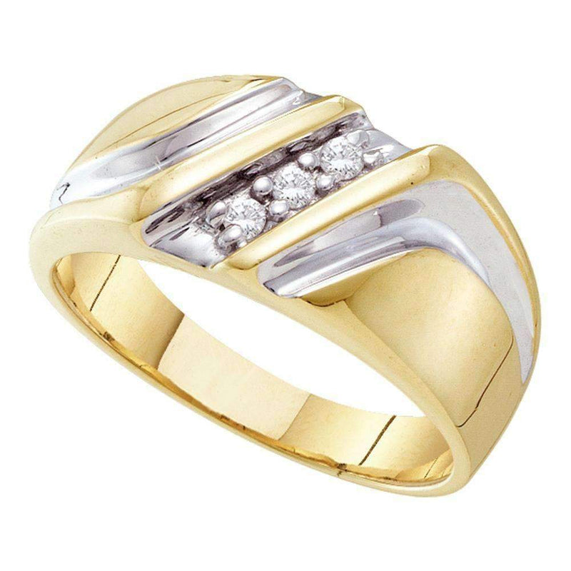 10kt Yellow Two-tone Gold Men's Round Diamond Wedding Anniversary Band Ring 1/10 Cttw - FREE Shipping (US/CAN)-Gold & Diamond Wedding Jewelry-8-JadeMoghul Inc.