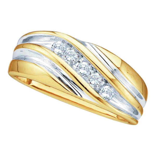 10kt Yellow Two-tone Gold Men's Round Diamond Wedding Anniversary Band Ring 1/4 Cttw - FREE Shipping (US/CAN)-Gold & Diamond Wedding Jewelry-8-JadeMoghul Inc.