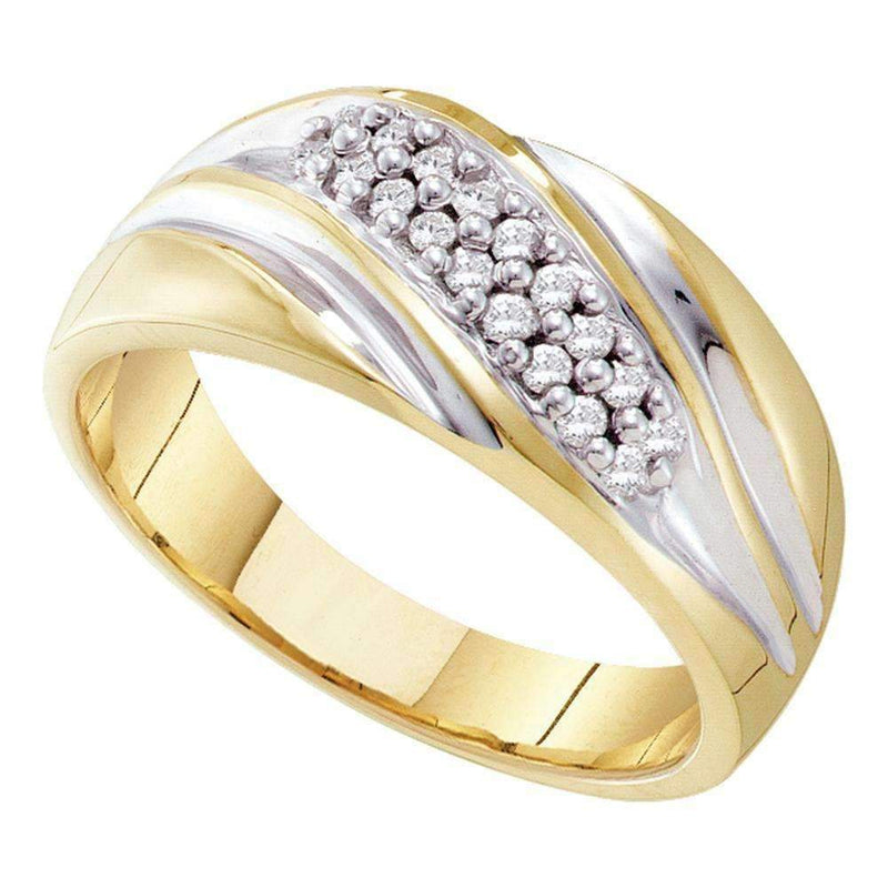 10kt Yellow Two-tone Gold Men's Round Pave-set Diamond Diagonal Double Row Wedding Band 1/4 Cttw - FREE Shipping (US/CAN)-Gold & Diamond Wedding Jewelry-8-JadeMoghul Inc.