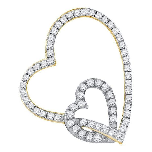 10kt Yellow Two-tone Gold Women's Round Diamond Double Linked Heart Pendant 1-3 Cttw - FREE Shipping (US/CAN)-Gold & Diamond Pendants & Necklaces-JadeMoghul Inc.