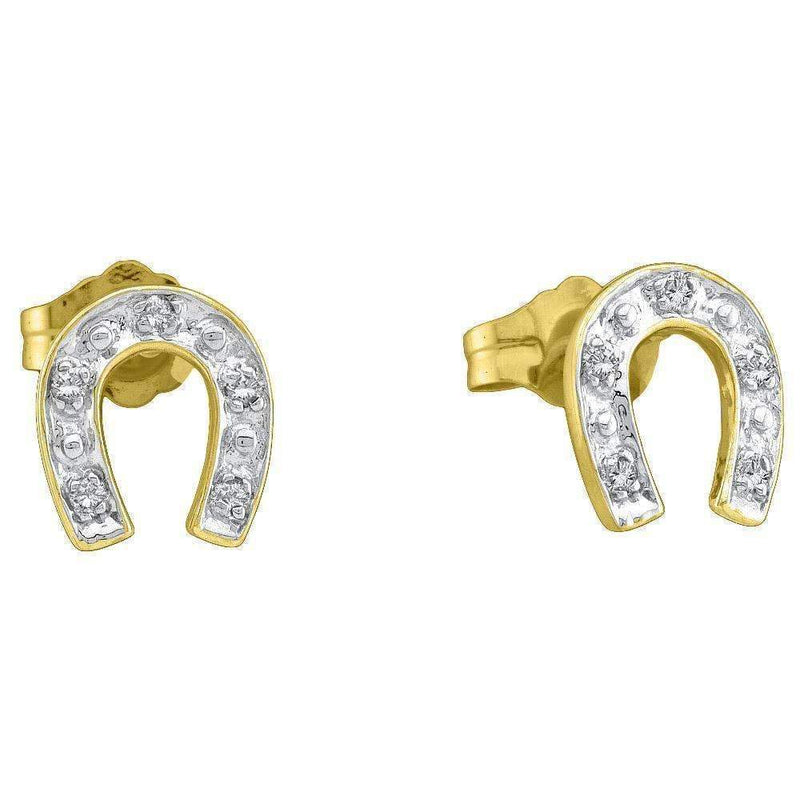 10kt Yellow Two-tone Gold Women's Round Diamond Horseshoe Stud Earrings 1-20 Cttw - FREE Shipping (US/CAN)-Gold & Diamond Earrings-JadeMoghul Inc.