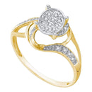 10kt Yellow Two-tone Gold Women's Round Diamond Oval Cluster Split-shank Ring 1/10 Cttw - FREE Shipping (US/CAN)-Gold & Diamond Cluster Rings-5-JadeMoghul Inc.