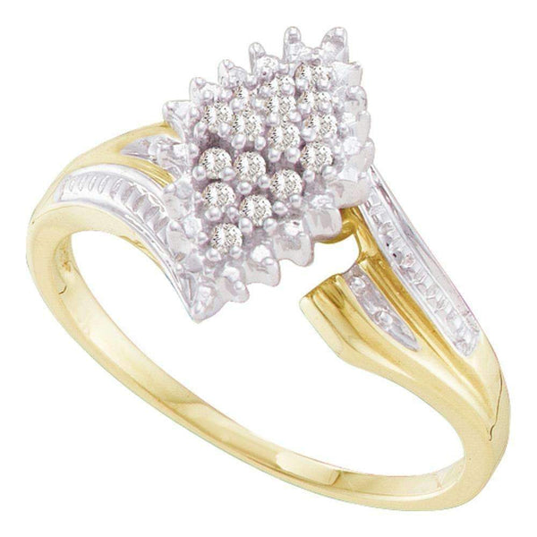 10kt Yellow Two-tone Gold Women's Round Prong-set Diamond Oval Cluster Ring 1/8 Cttw - FREE Shipping (US/CAN)-Rings And Bands-5-JadeMoghul Inc.