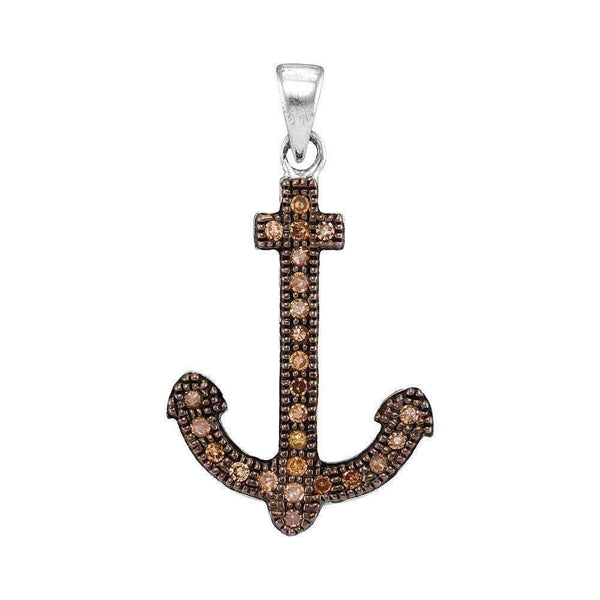 10kWhite Gold Cognac-brown Color Enhanced Diamond Women's Anchor Nautical Pendant 1-5 Cttw - FREE Shipping (US/CAN)-Gold & Diamond Pendants & Necklaces-JadeMoghul Inc.