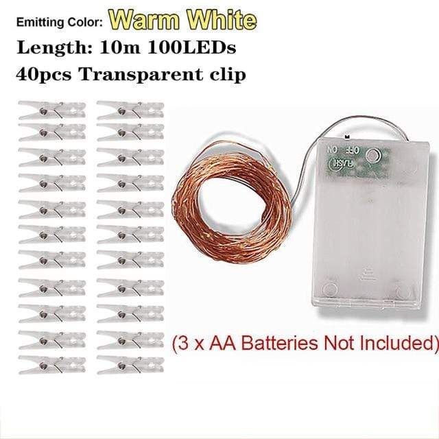 10M Photo Clip USB Festoon Led String Fairy Lights Battery Operated Garland New Year's Party Christmas Decorations for Home Room AExp