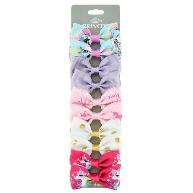 10pcs/set 2.75" Handmade Print Unicorn Rainbow Hair Bows With Clips For Kids Girls Hairgrips Headwear Hair Accessories AExp