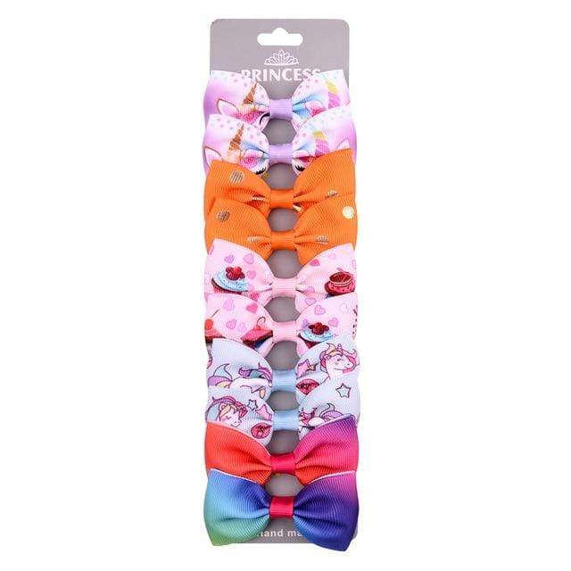 10pcs/set 2.75" Handmade Print Unicorn Rainbow Hair Bows With Clips For Kids Girls Hairgrips Headwear Hair Accessories AExp