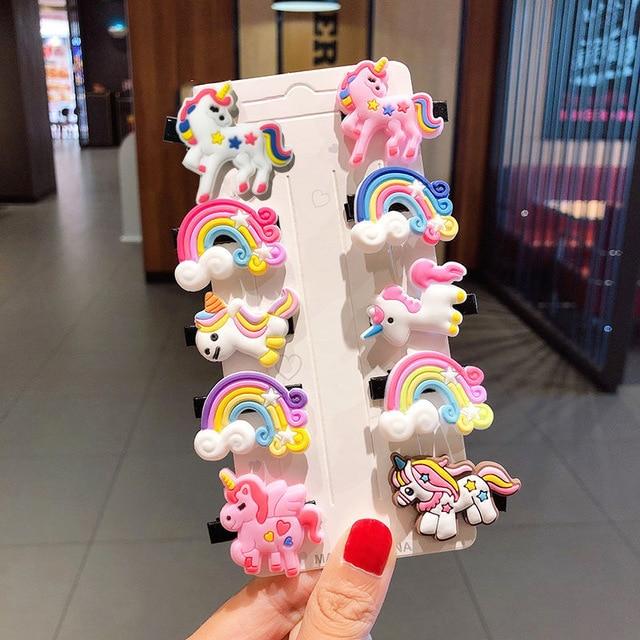 10PCS/Set New Girls Cute Cartoon Ice Cream Unicorn Hair Clips Kids Lovely Hairpins Headband Barrettes Fashion Hair Accessories AExp