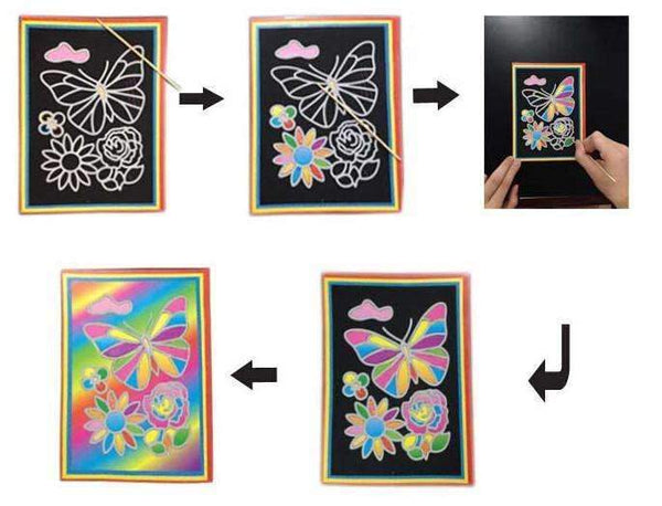 10pcs/lot 13*9.5cm Two-in-one Magic Color Scratch Art Paper Coloring Cards Scraping Drawing Toys for Children--JadeMoghul Inc.