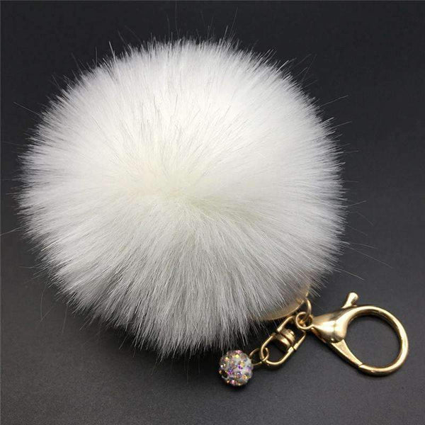 12 Colors 8cm Handbag Bunny Cute Bag Rhinestone Blank Fluffy Rabbit Fur Pom Pom Ball Keychain To Locate Keys Stylish Fashion-Red-JadeMoghul Inc.