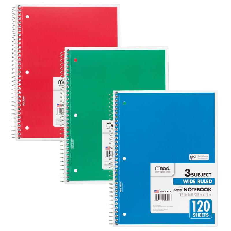 (12 Ea) Notebook Spiral 3 Subject-Supplies-JadeMoghul Inc.