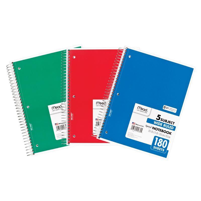 (12 Ea) Notebook Spiral 5 Subject-Supplies-JadeMoghul Inc.